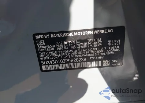 2023 BMW X4 M40I z USA, uszkodzony, nr VIN 5UX43DT03P9R28238